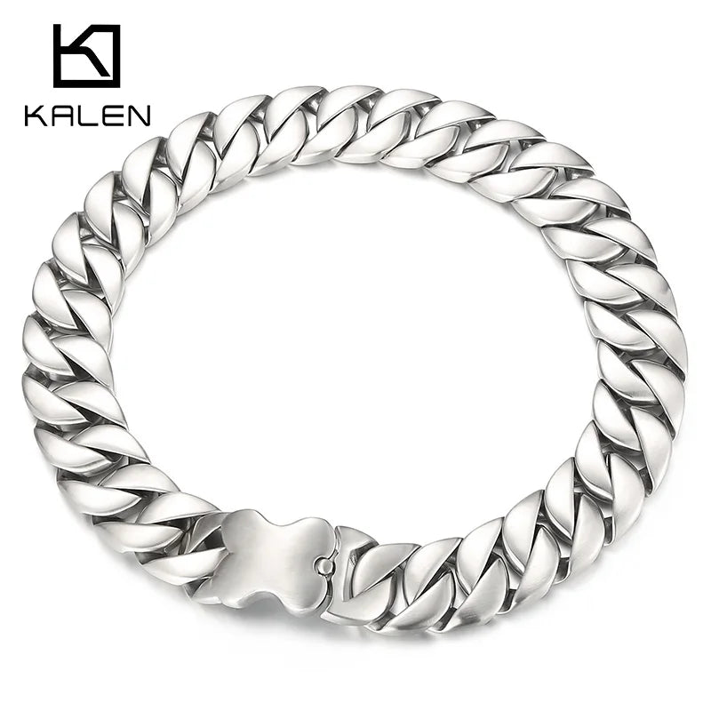 24/31MM Larger Cuban Chain Dog Bone Charm Necklace for Men Women Stainless Steel 316L Heavy Choker Punk Trendy Jewelry Cool Gift