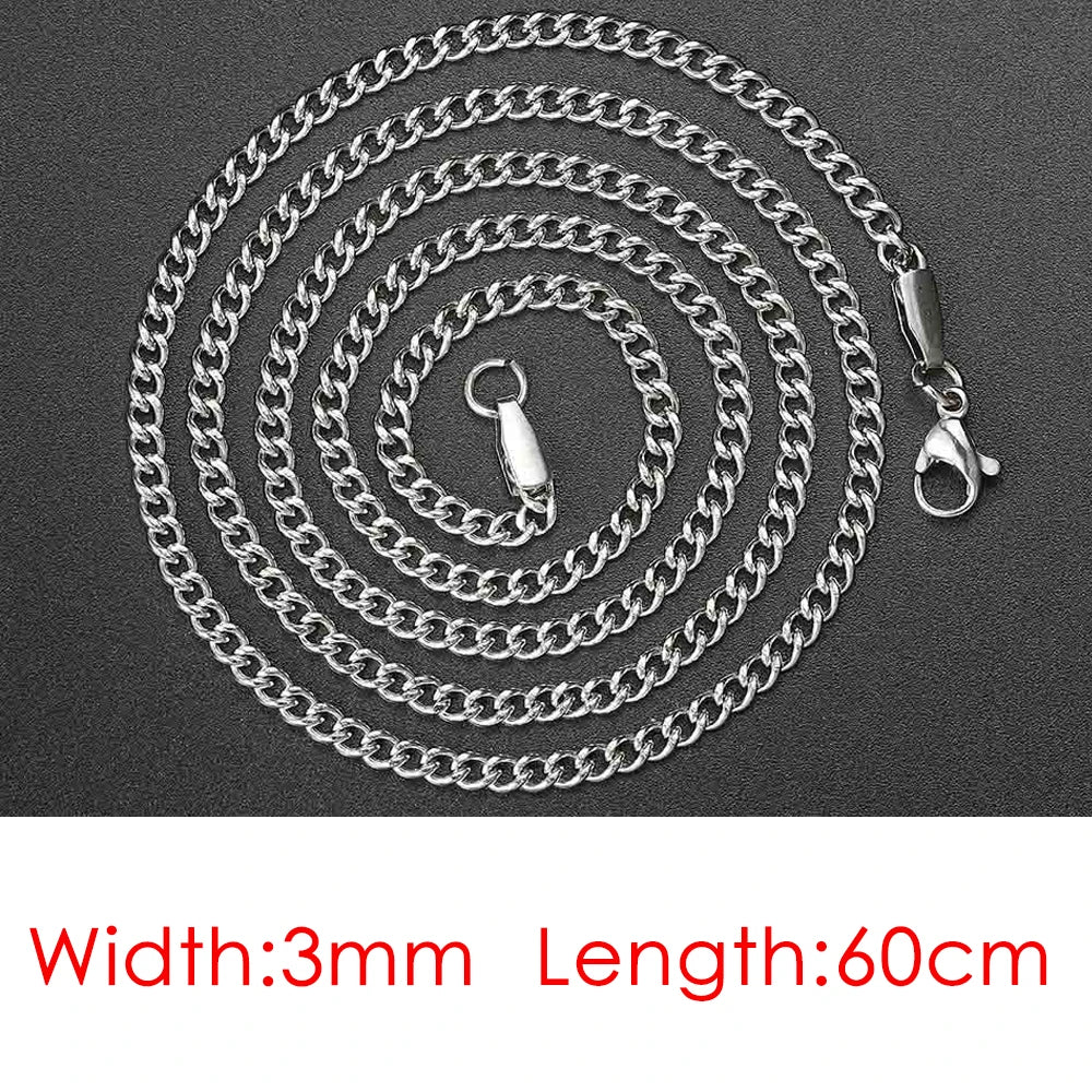 Silver Cuban Chain Necklace Stainless Steel 3/5MM