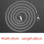 Silver Cuban Chain Necklace Stainless Steel 3/5MM