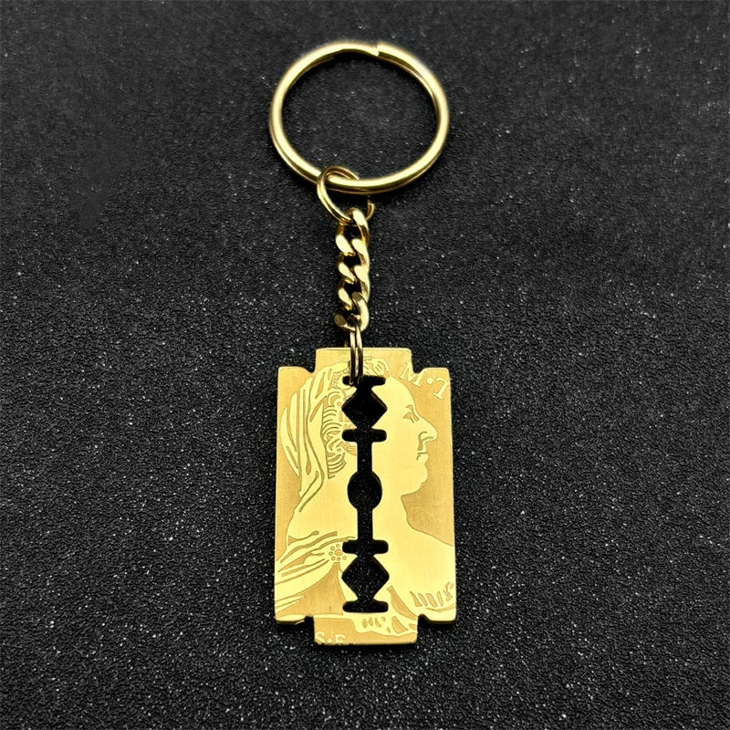 Jesus Gold Pendant Blade Razor Shape Key Keyring