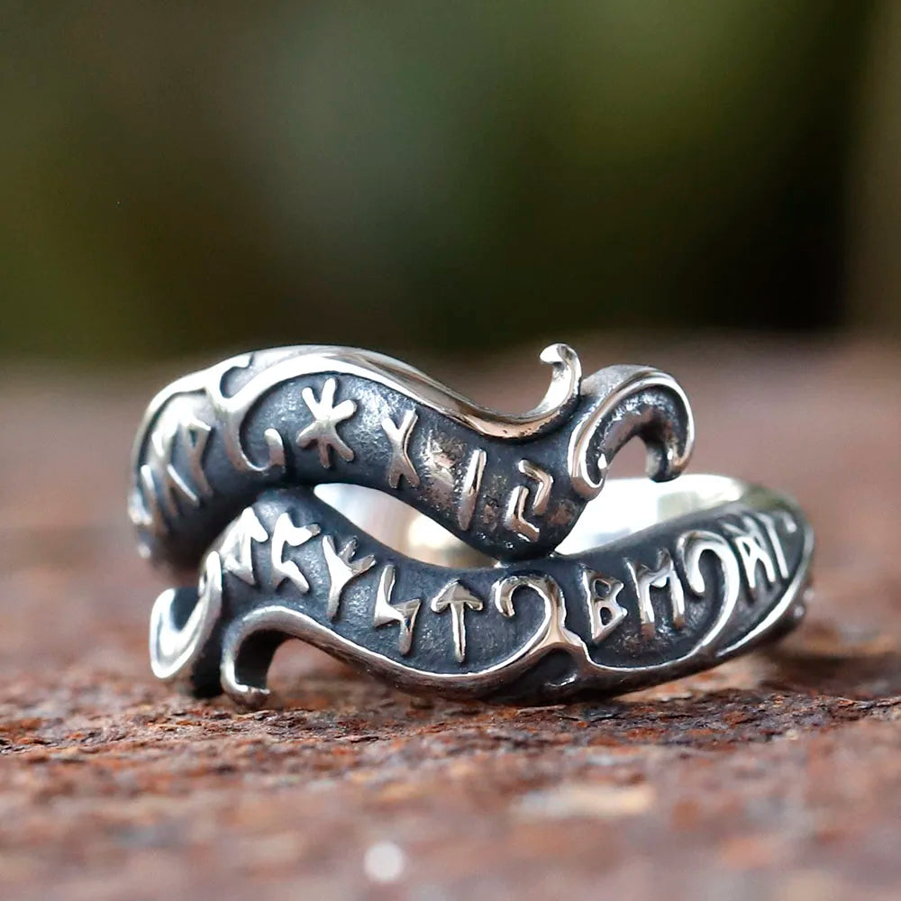 Viking Odin Dragon Rune Amulet Ring — Titanium