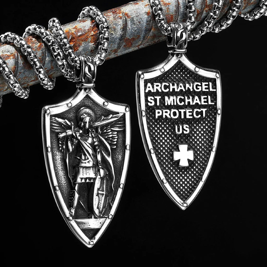 Archangel Necklaces St.Michael Pendants 316L Stainless Steel Men Women Amulets Chains Rock Punk Rider Jewelry Gift Dropshipping