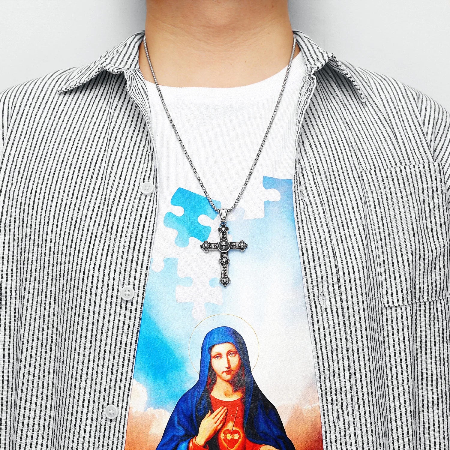 316L Stainless Steel Cross Necklaces Skull Men Pendant Top Quality Chain Religion Rock Punk Rap for Biker Male Jewelry Best Gift