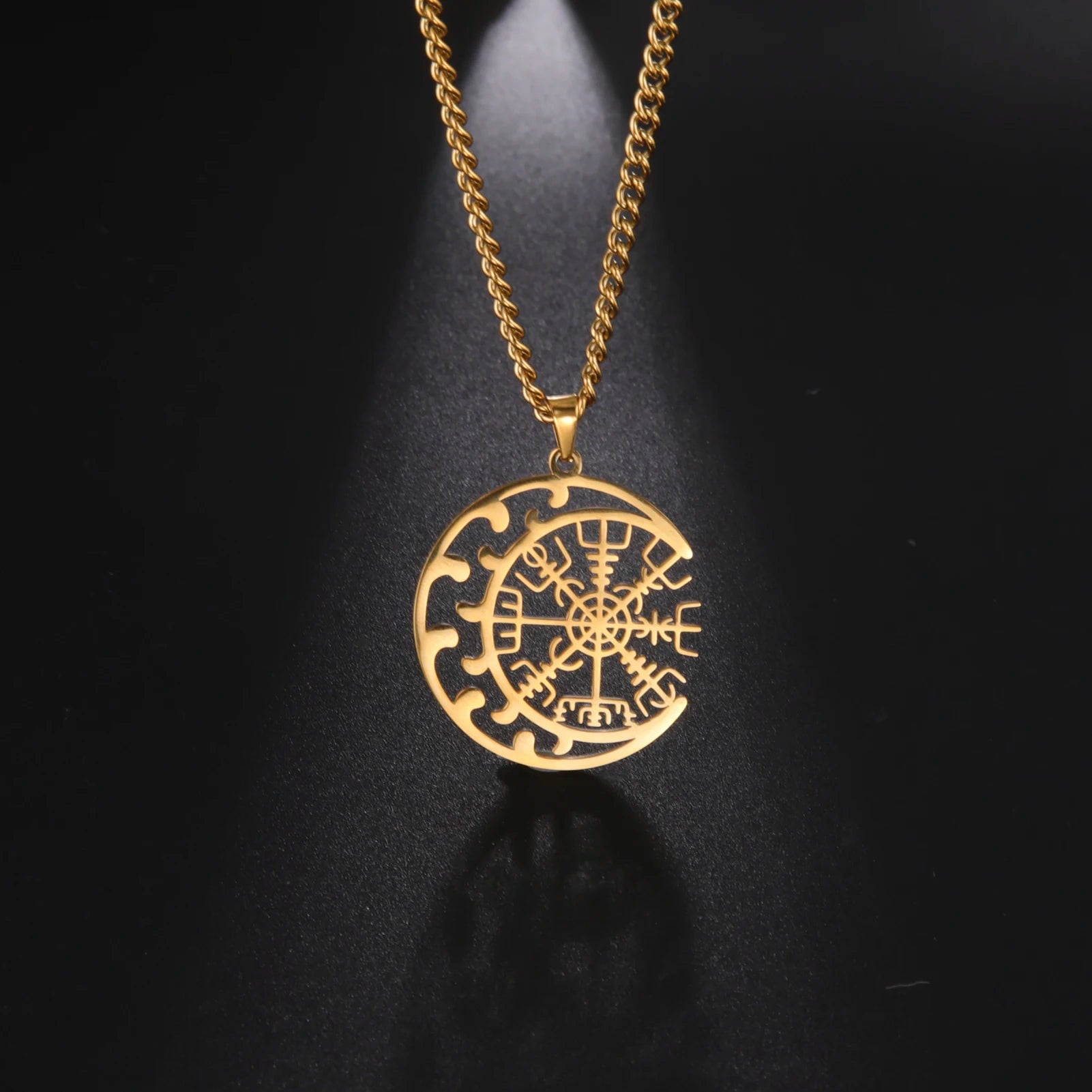 Odin's Runes Vegvisir Compass Pendant — Stainless Steel