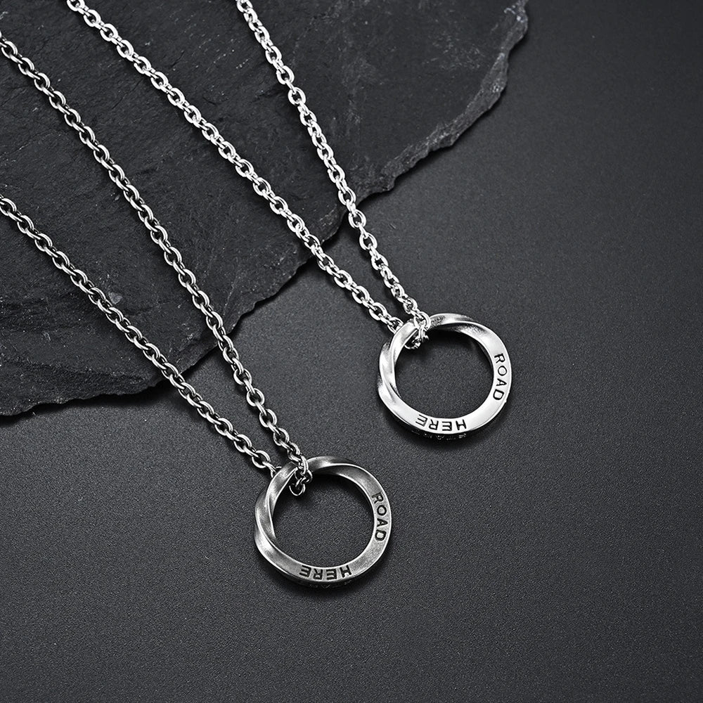 Silver Mobius Circle Pendant Necklace Stainless Steel