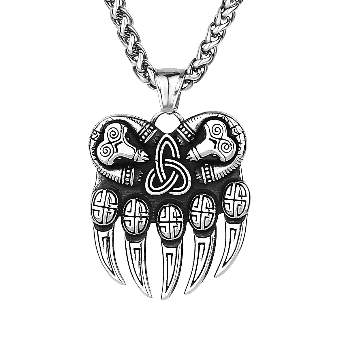 Viking Bear Claw Amulet Pendant Necklace — 316L Stainless Steel