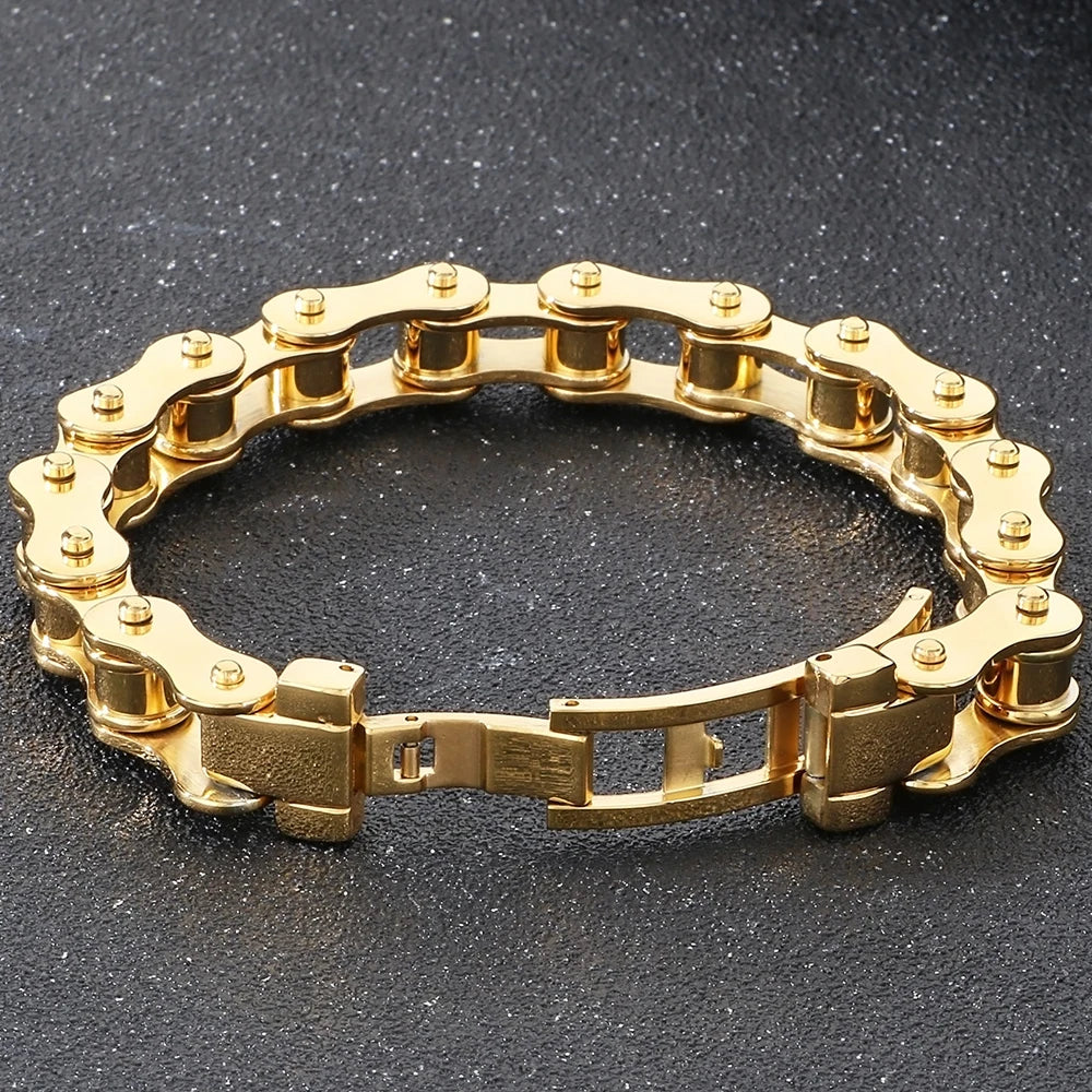 Punk Rock 316L Stainless Steel Biker Bracelet Men's 11MM Wide Motorcycle Link Chain Jewelry Accessory Bracelets for Men