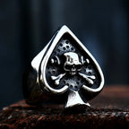Gothic Poker Card Spades Skull Ring — 316L Stainless Steel