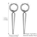 Gothic Silver Color Rivet Drop Earrings for Women Men Punk Hip Hop Metal Geometric Cone Pendant Earrings Y2K Party