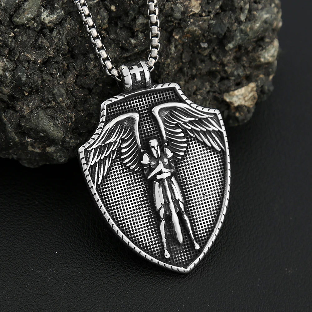 Cross Steel Pendant Vintage Michael's Shield Punk