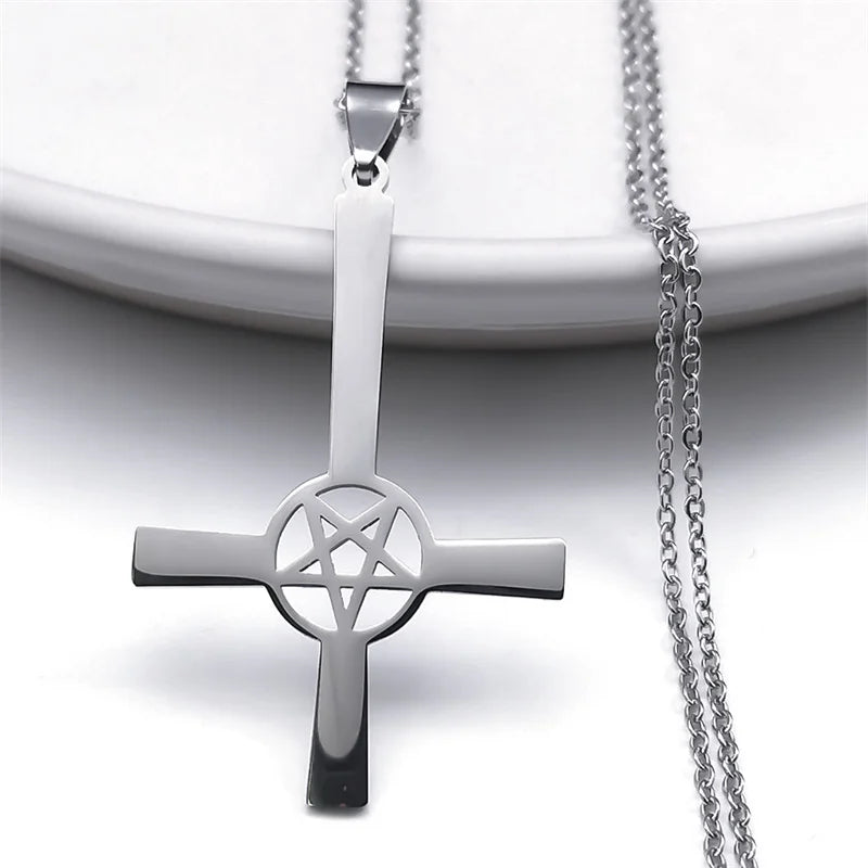Inverted Cross Occult Pendant Necklace