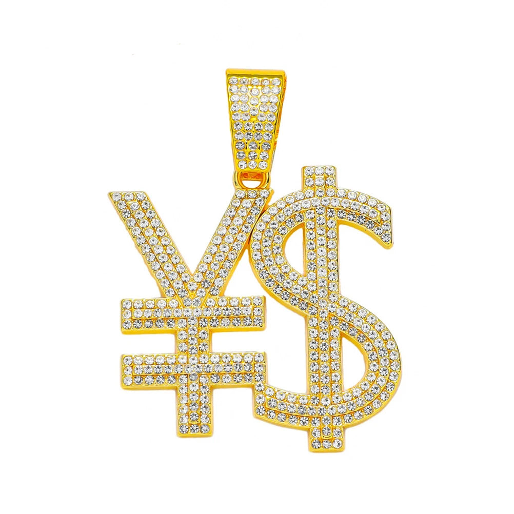 Hip Hop Exaggerated Dollar Sign Pendant,with 13mm Cuban Chain Currency Symbol Pendant Necklace for Men Rapper Charm