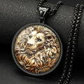 Lion King Glass Round Medallion Pendant — Gold