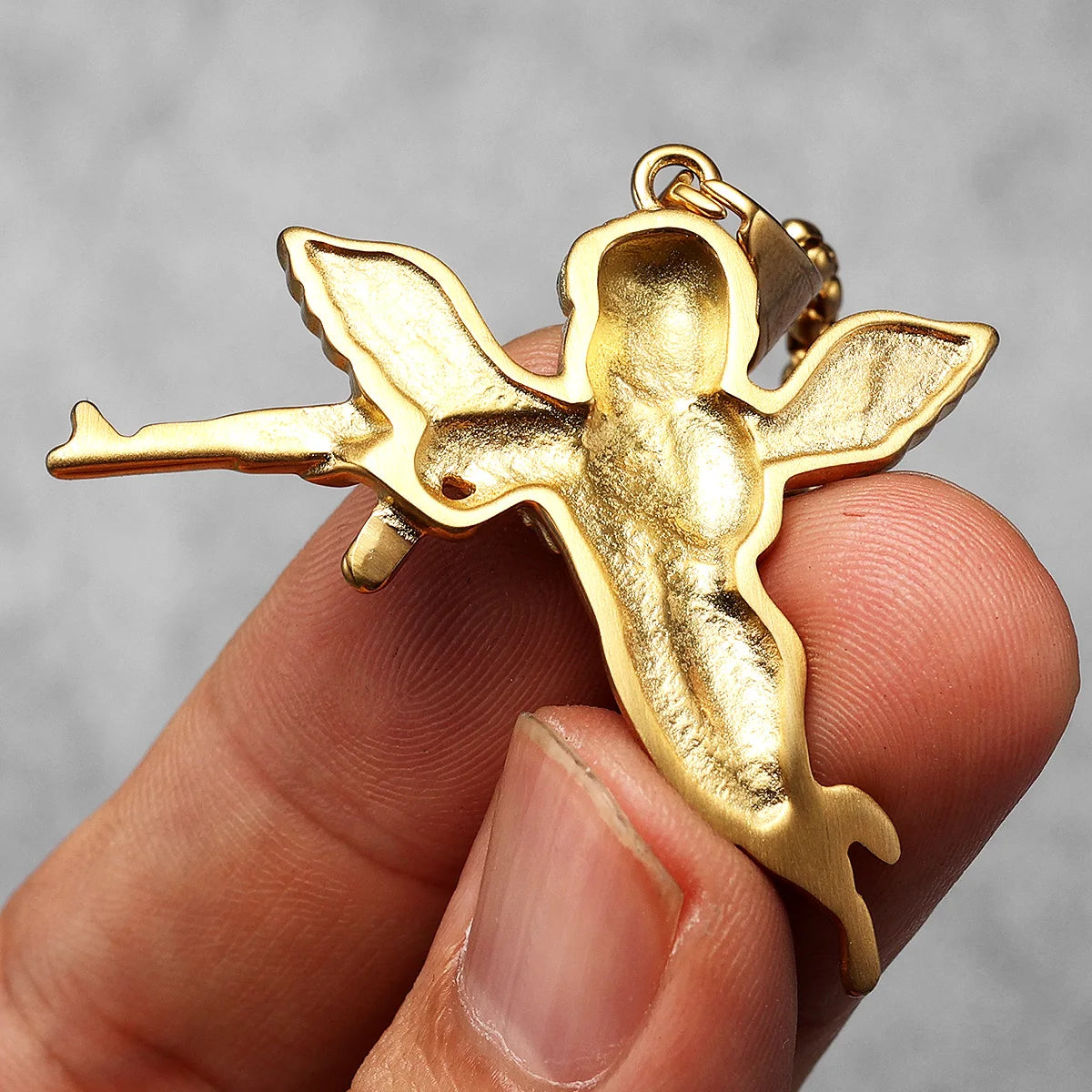Angel AK47 Pendant Necklace — Stainless Steel