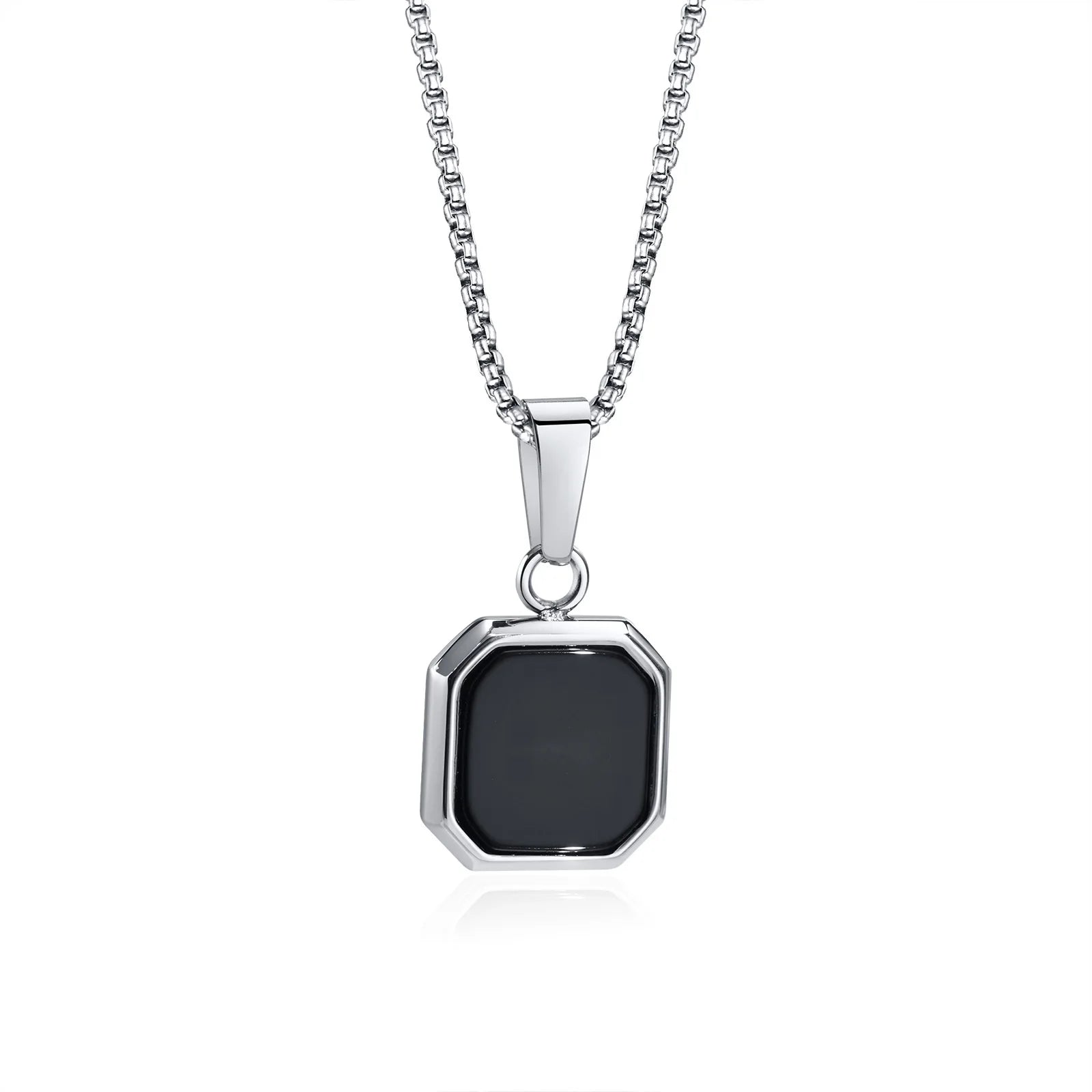 Natural Stone Geometric Pendant — Stainless