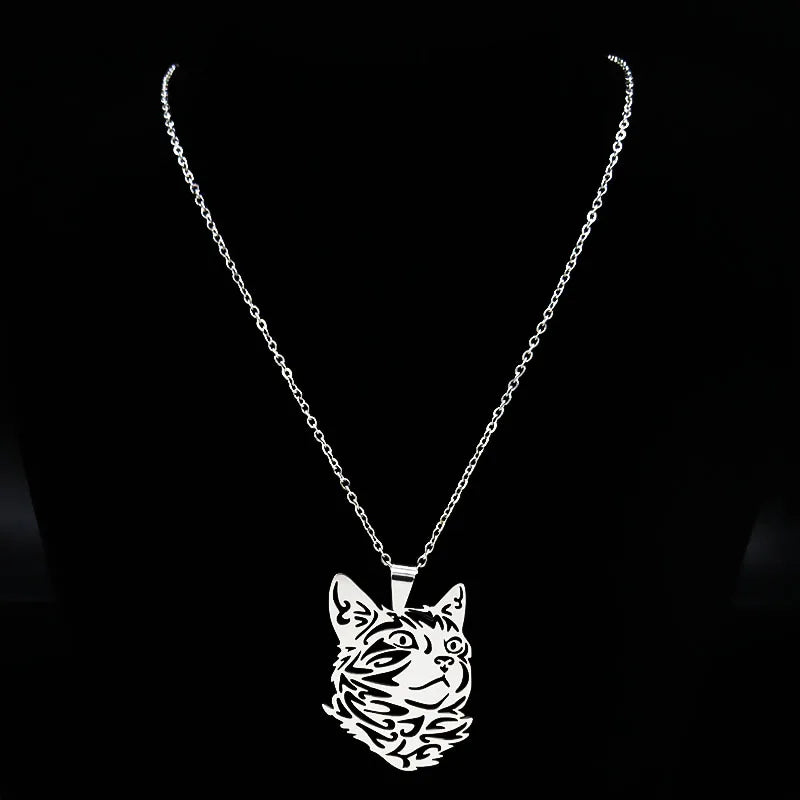 Cat Silver Statement Pendant Necklace — Stainless Steel