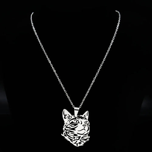 Cat Silver Statement Pendant Necklace — Stainless Steel