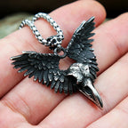 Vintage Wing Crow Skull Pendant Necklace Men Women Punk Goth Raven Skull Necklace Choker Fashion Stainless Steel