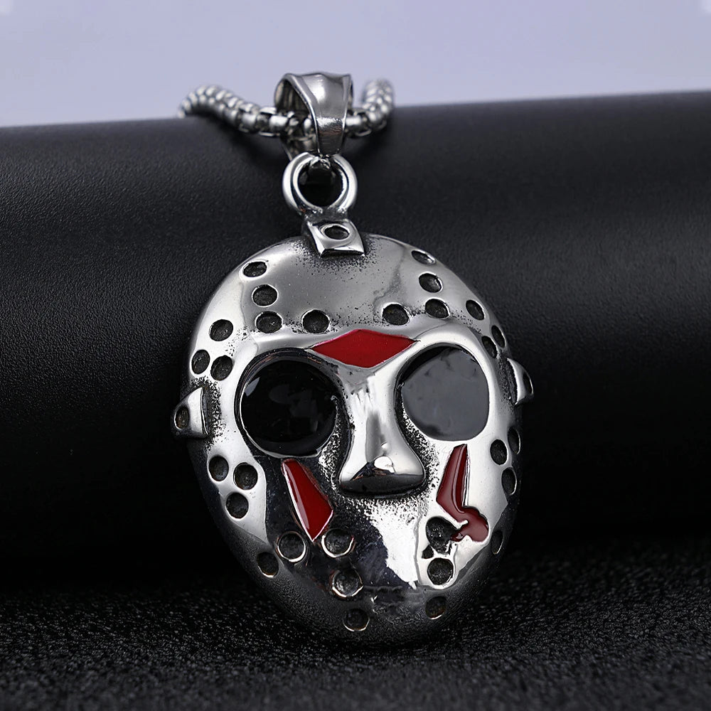 Stainless Steel Jason Mask Pendant Necklace Men Halloween Gift Biker Black Friday Necklaces High Quality Jewelry