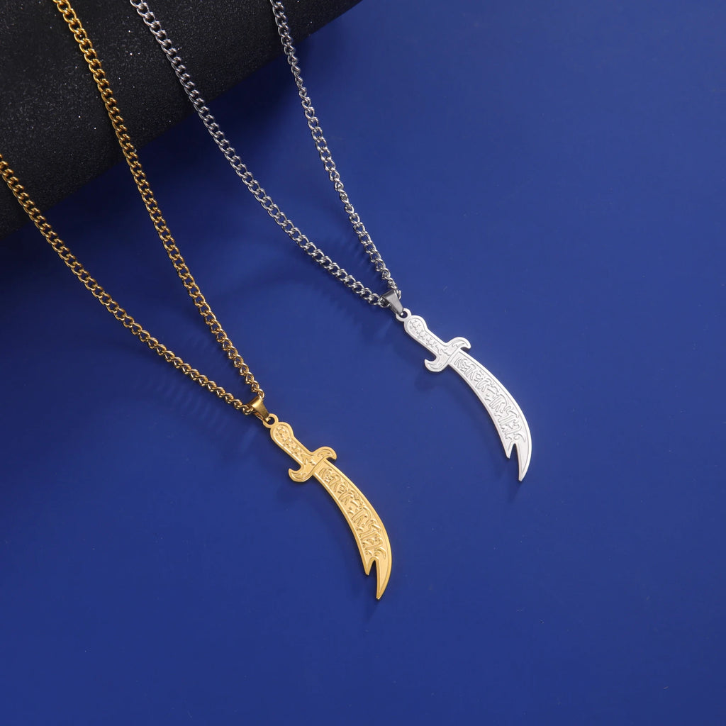 Stainless Steel Sword Necklace for Men Women Islamic Arabic Zulfiqar Sword Pendant Necklaces Muslim Jewelry Talisman