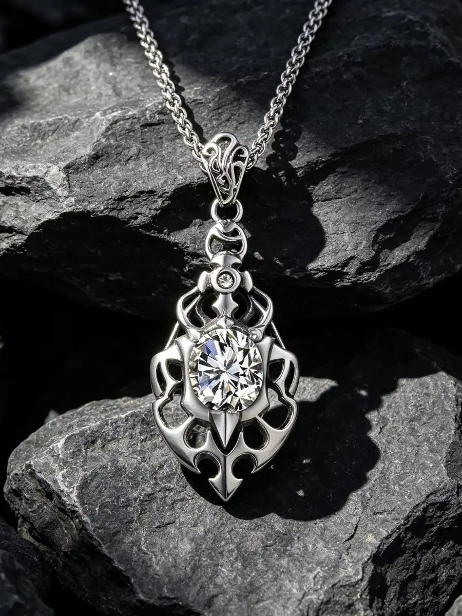 1PCS Cross-Border European and American Fashion Flame-Shaped Stainless Steel Non-Fading Men's Necklace, Shiny and Unique Sharp Arrow Pendant