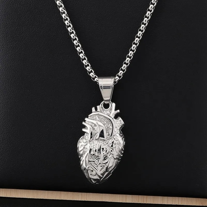Personality Punk Quality Titanium Steel Anatomical Heart Pendant Necklace for Men Creative Jewelry