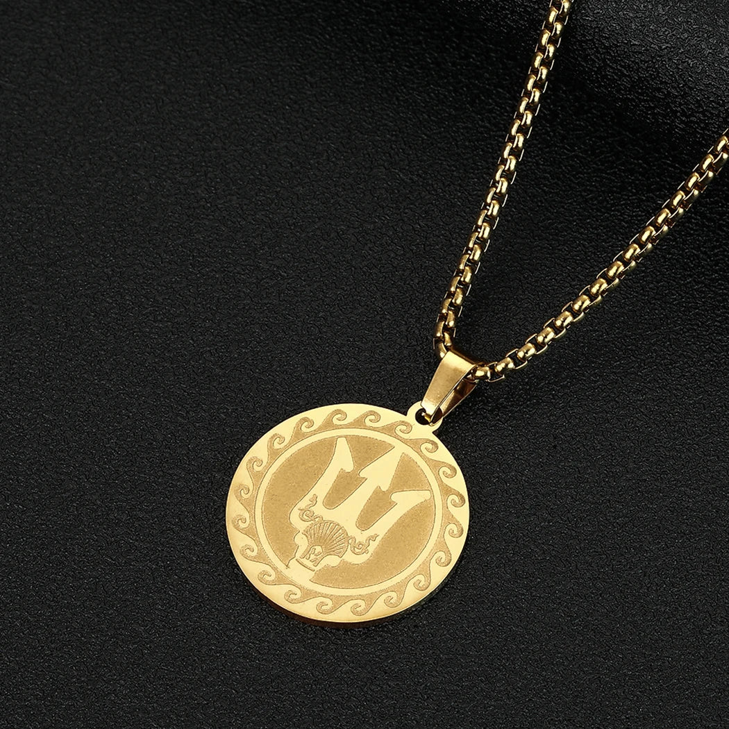 Kinitial Poseidon Unisex necklace Greek God of the Sea, Locket Necklace, Exquisite Trident Talisman necklace