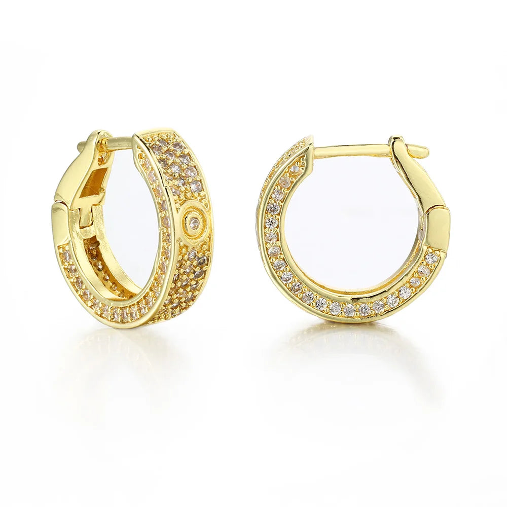 Iced Out Round Hoop Earrings — Gold