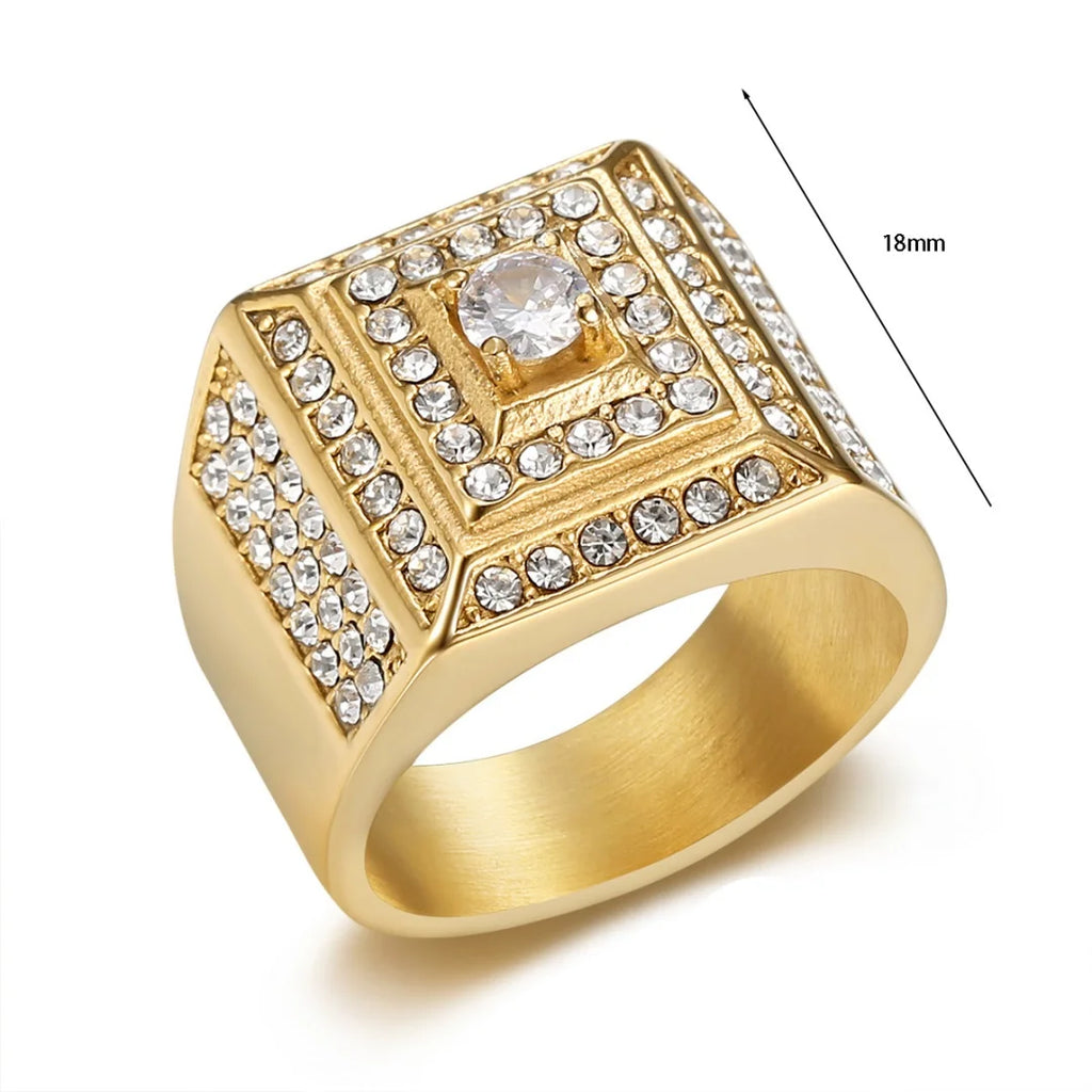 Iced Out Crystal Zircon Square Ring — Stainless Steel