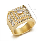Iced Out Crystal Zircon Square Ring — Stainless Steel