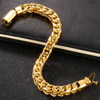 Luxury Gold Color Stainless Steel Bracelet for Men 10MM Square Franco Chain Men's Wrist Bracelets On Hand Jewellery