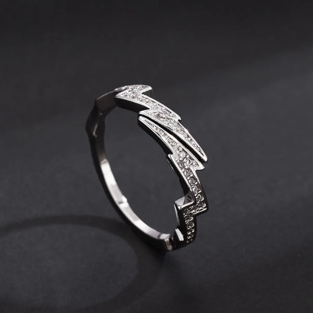 Adjustable Lightning Zircon Ring, Stainless Steel Punk Jewelry for Women Men, Comfort Fit Daily Wear Gift Idea