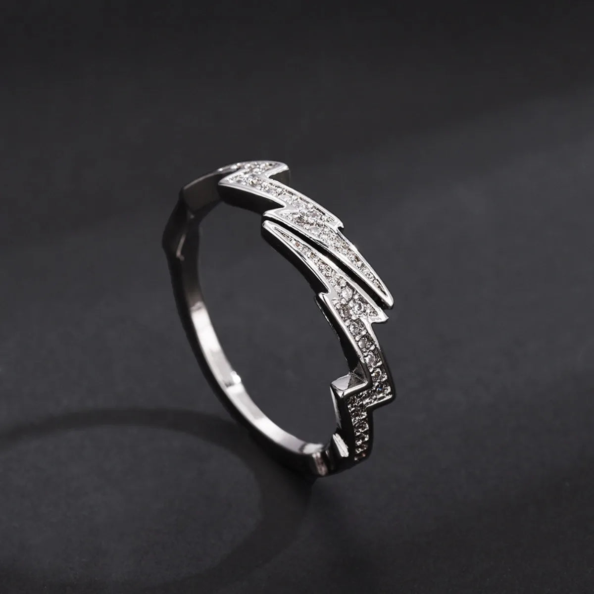 Adjustable Lightning Zircon Ring, Stainless Steel Punk Jewelry for Women Men, Comfort Fit Daily Wear Gift Idea