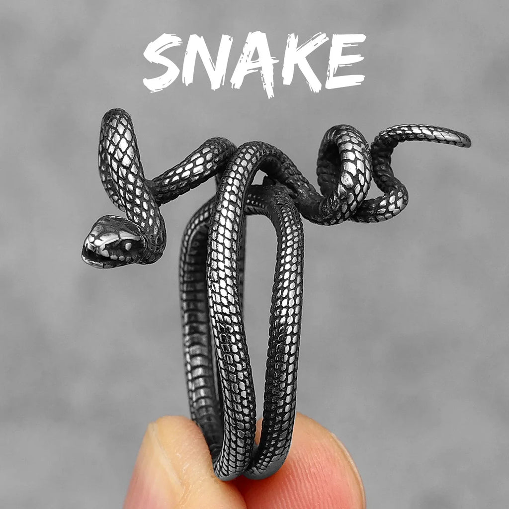 Poisonous Snake Ring 316L Stainless Steel Men Rings Rock Punk Vintage for Male Rider Jewelry Accessories Best Gift