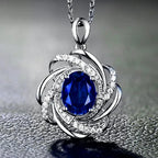 Flower CZ Pendant Necklace — Copper Alloy, Blue & Yellow