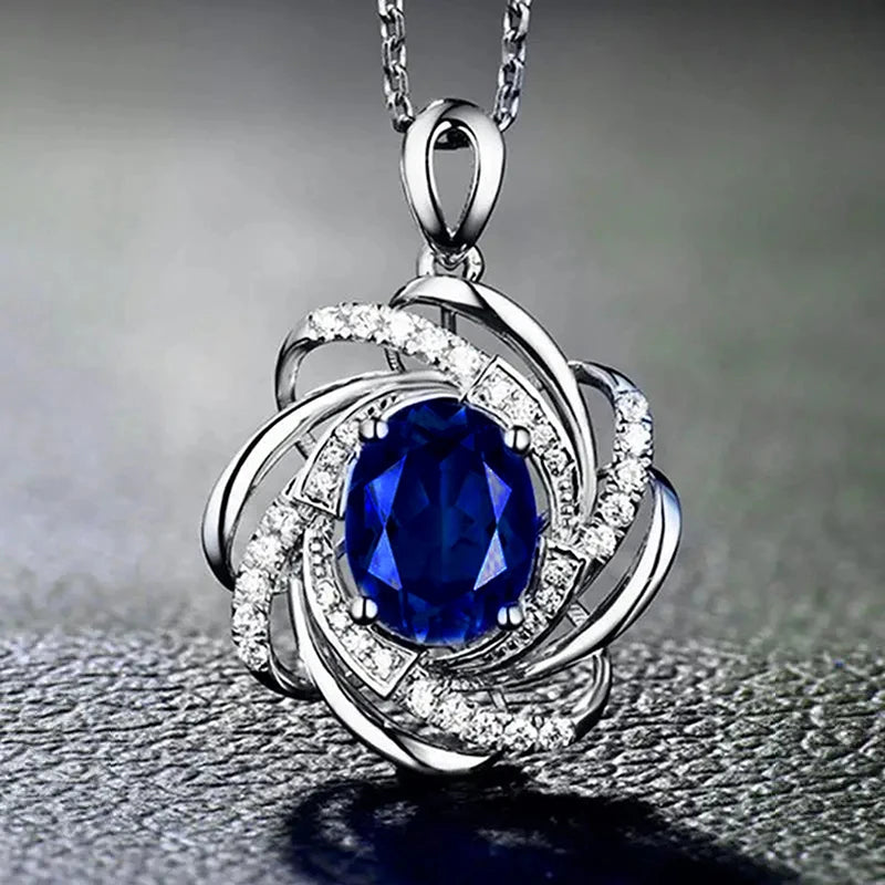 Gorgeous Flower Pendant Necklace with Blue/Yellow Cubic Zirconia Aesthetic Wedding Accessories Trendy Jewelry for Women