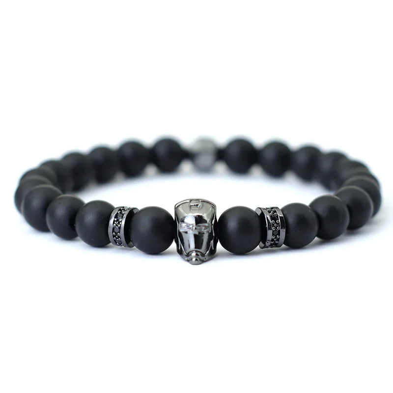 Noter Hiphop Men Bracelet Beaded 8mm Onyx Stone Braclet Wolf Lion Animal Braslet Punk Jewelry Pirate Skull Brazalete