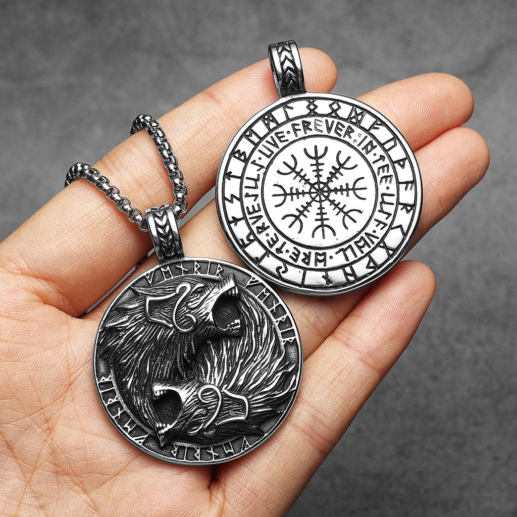 Viking Wolf Stainless Steel Pendant Necklace