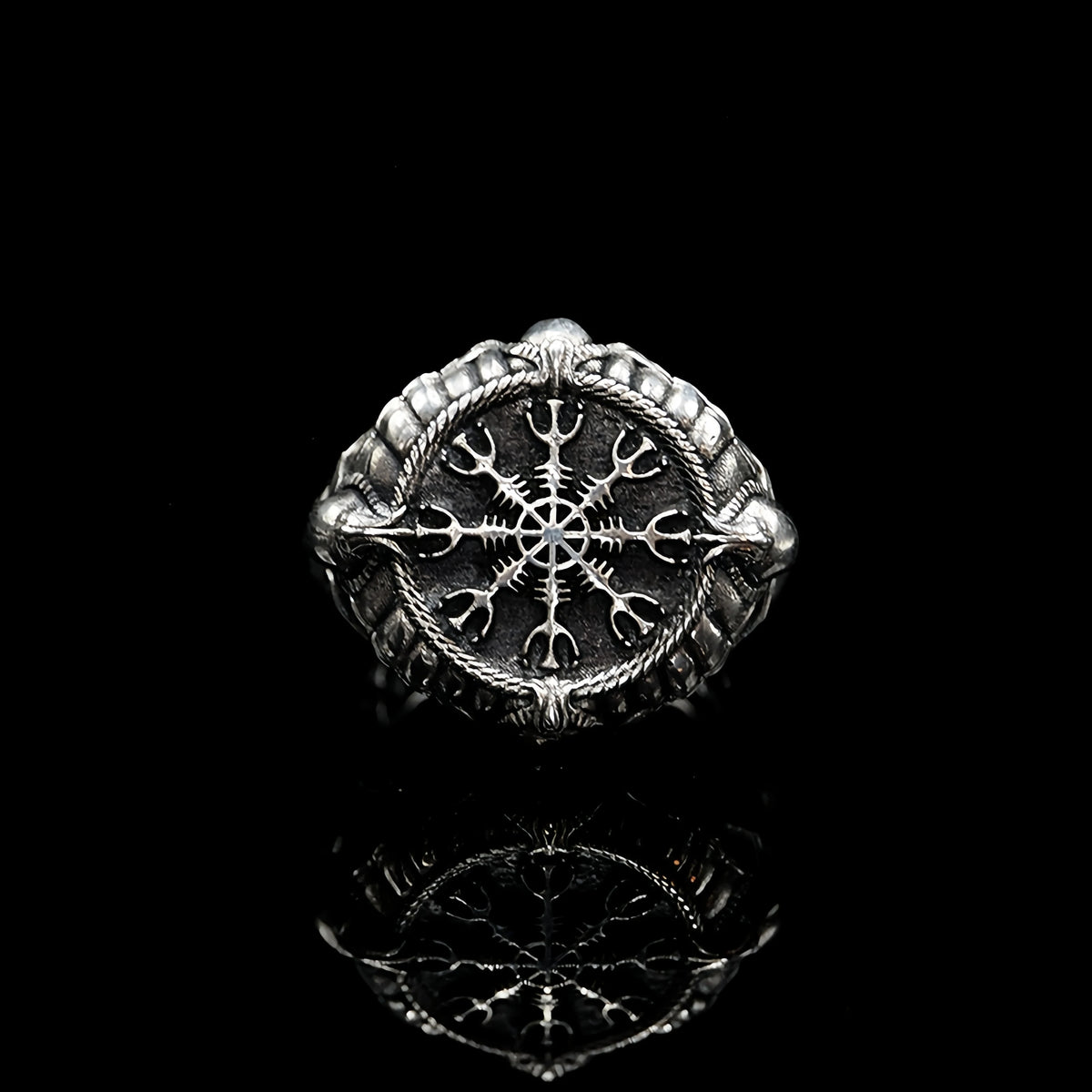 Vegvisir Viking Compass Ring, Silver-Tone — Copper Alloy
