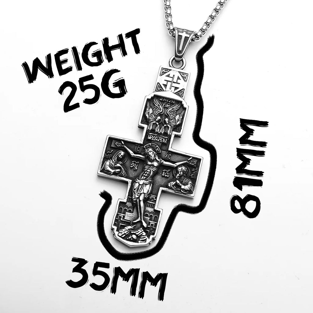 Retro Jesus Cross Pendant — Stainless Steel