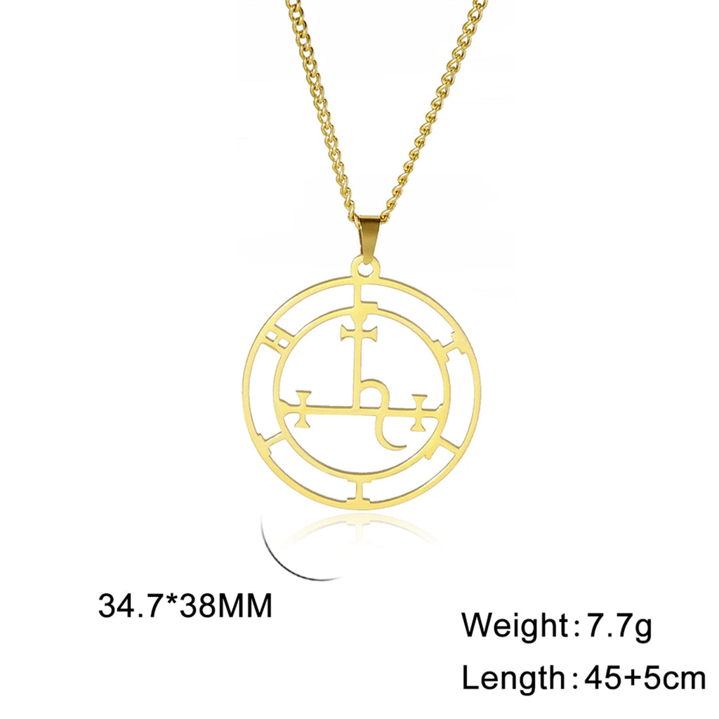 EUEAVAN Mythical Goddess Sigil of Lilith Necklaces Stainless Steel Demon Seal Marbas Pendant Necklace Solomon Amulet Jewelry