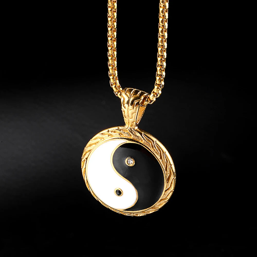 Stainless Steel Yin Yang Taichi Pendant Necklace Fashion Chinese Taoism Jewelry Man Gift For Him With Chain