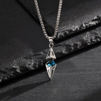 Blue Stone Geometric Pendant Necklace — Stainless Steel