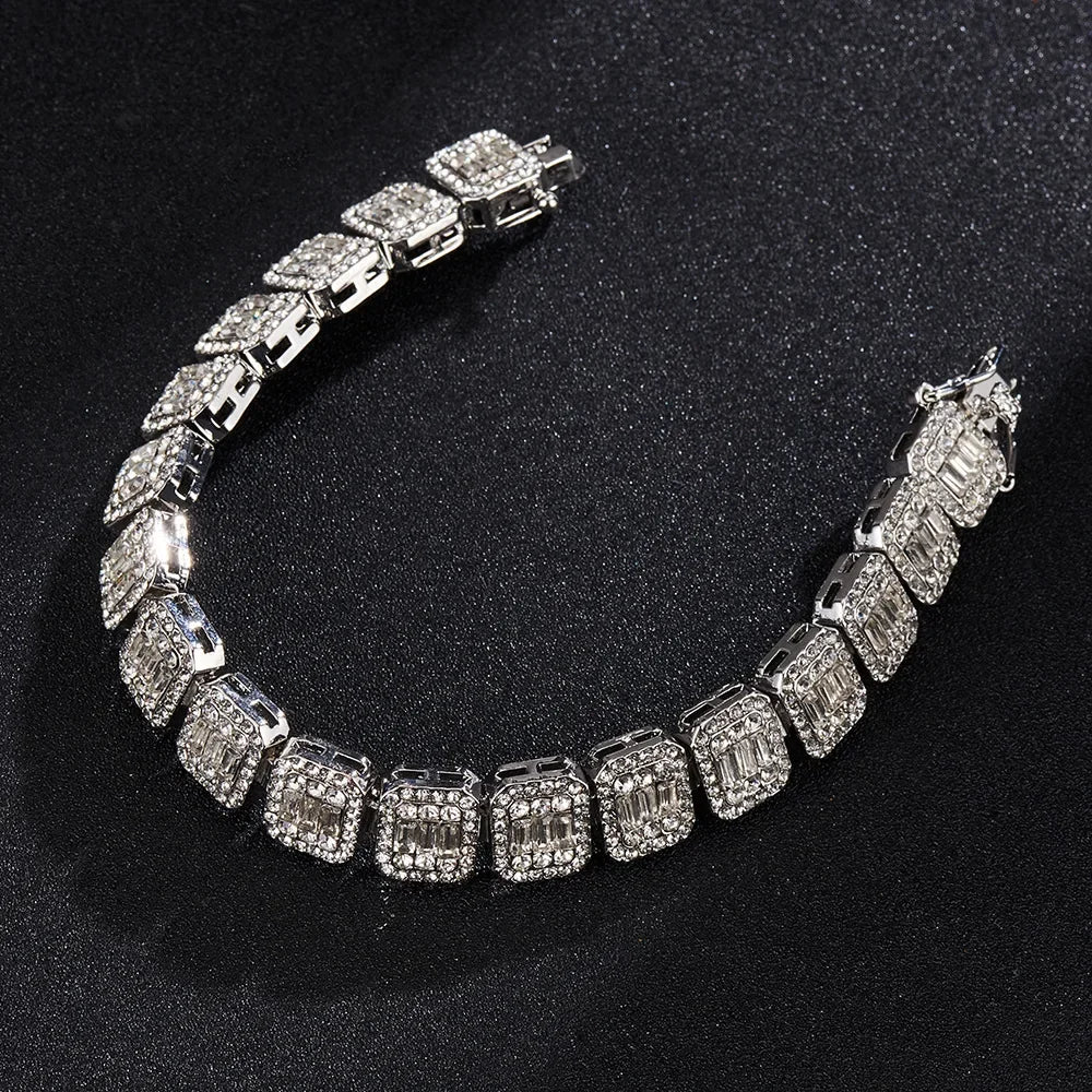 Iced Out Square Cluster Tennis Chain Bracelet 12mm — Two-Tone