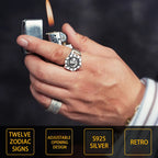 925 Sterling Silver Zodiac Sign Ring for Men Adjustable Aries Minimalist Personalized Gift for Boyfriend