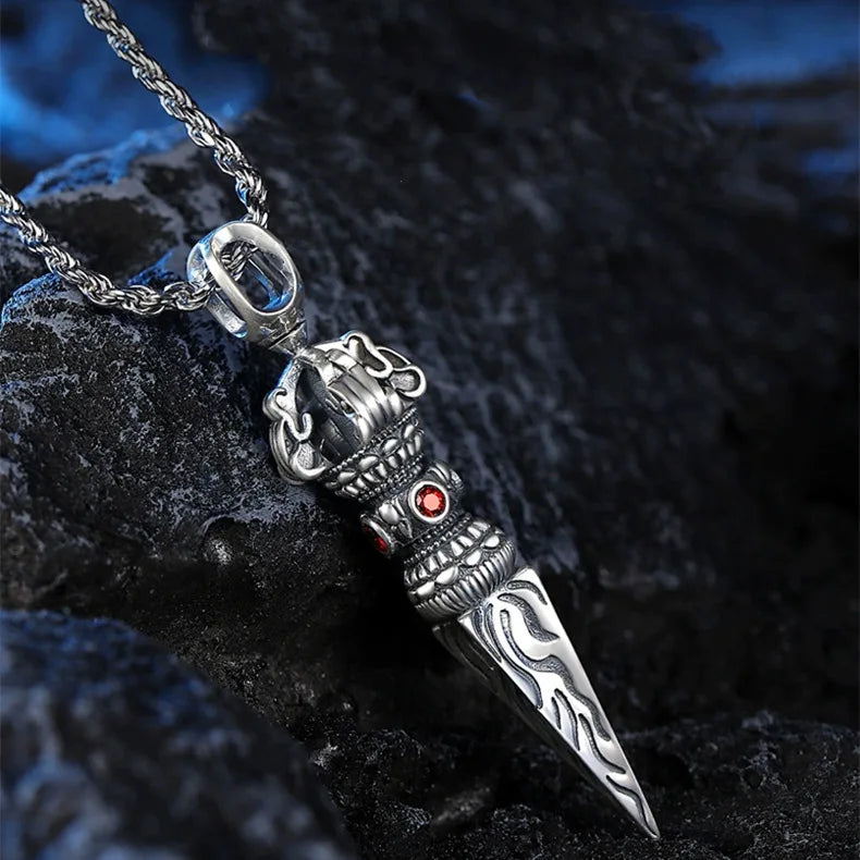 Retro Subduing Demon Pestle Pendant Necklace Male Jewelry Tide Amulet Silver Chain Necklace For Men Personality