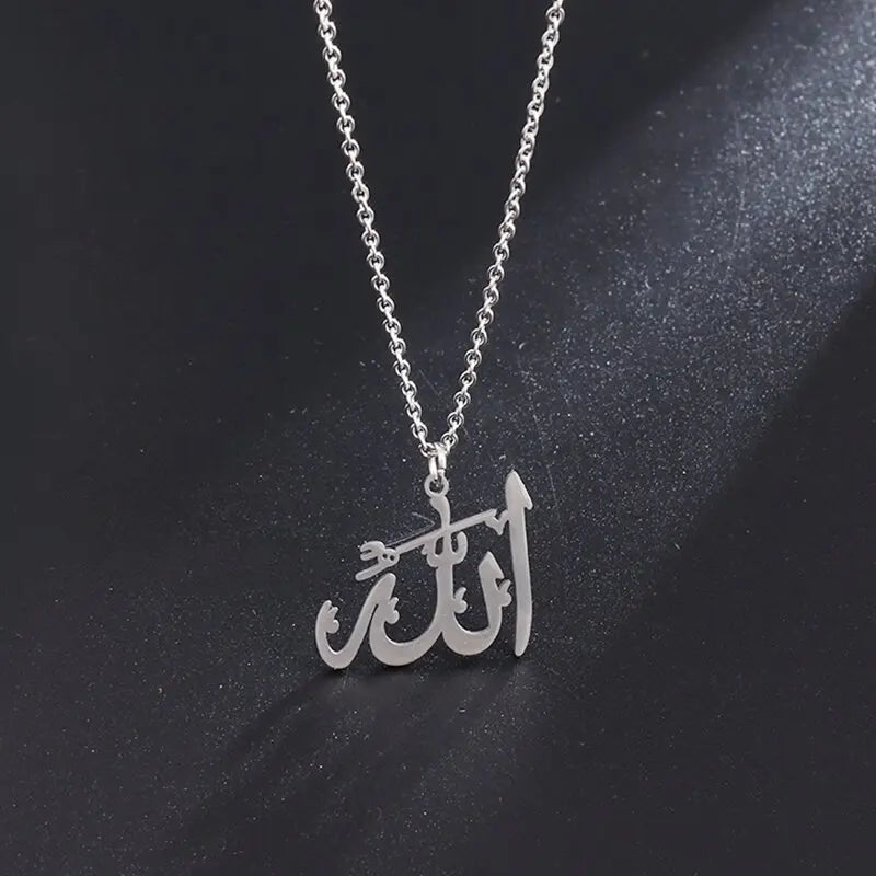 Allah Scripture Round Medal Pendant Stainless Steel Necklace Mens Islamic Jewelry Amulets Muslim Gifts