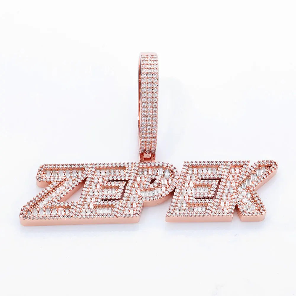 Rose Gold Baguette Letter Pendant Moissanite