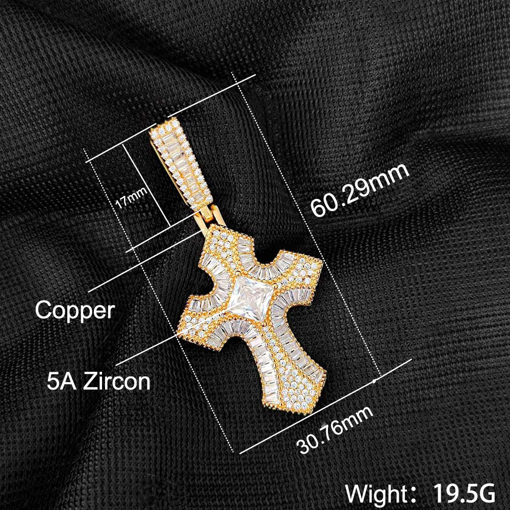 Iced Out Cross Pendant Necklace CZ Rectangle