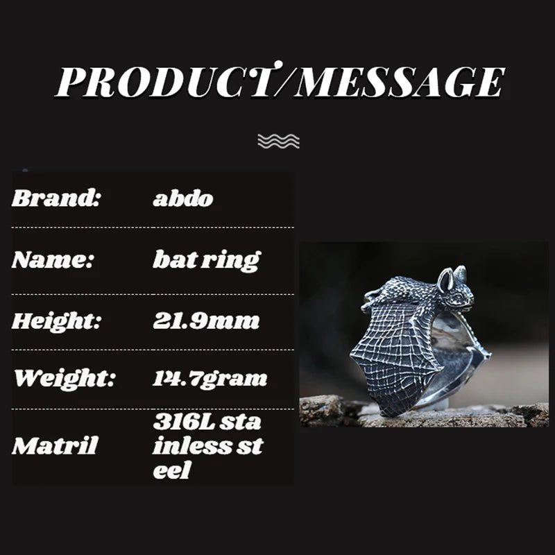 Vintage Bat Ring for Men and Women — 316L Stainless Steel